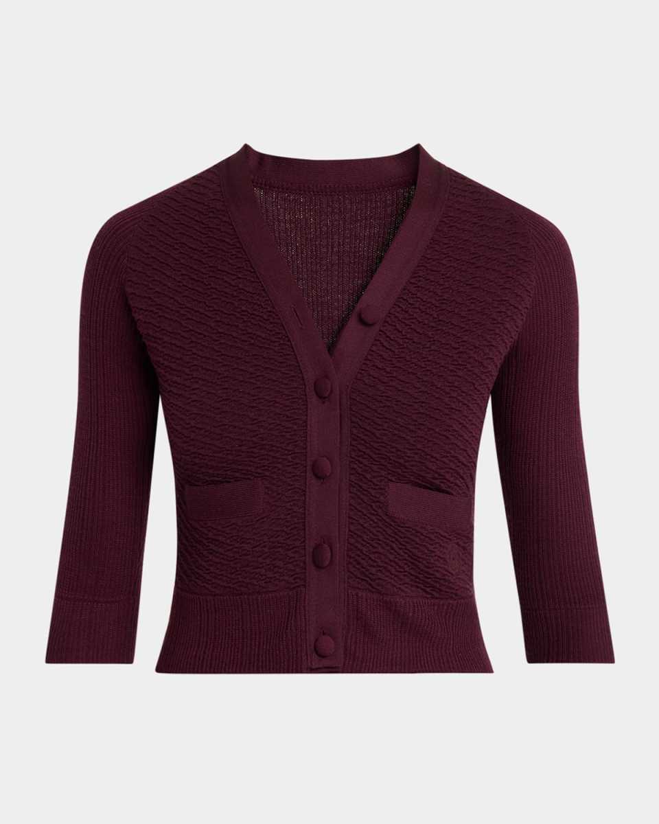 Textured Wool Knit Half-Sleeve Cropped Cardigan